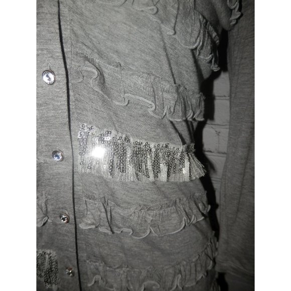 Top Small Gray Knit Vneck Cardigan Buttons Tiered - Picture 2 of 5